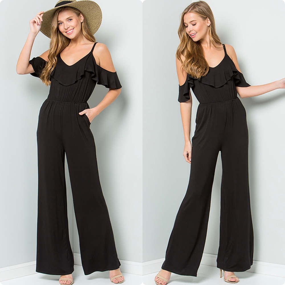 **LAST ONE!!** Black Cold Shoulder Jumpsuit